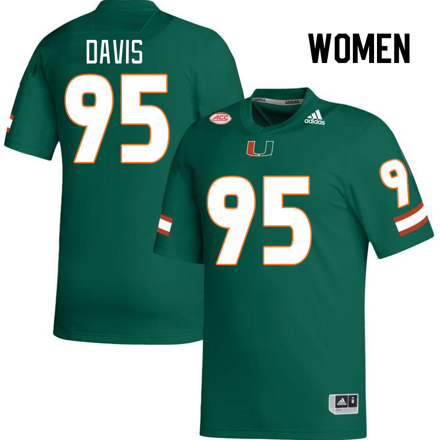 Women #95 Thomas Davis Miami Hurricanes College Football Jerseys Stitched-Green - Click Image to Close